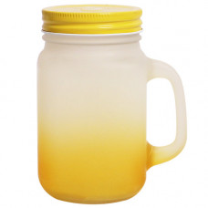 GLASS JAR SQ W/STRAW&LID