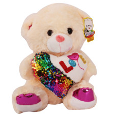 PLT TEDDY CREAM W/HRT SEQUINZ LOVE 30cm