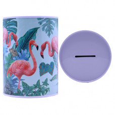 MONEY TIN 13CM W/FLAMINGOS