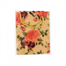 GIFT BAG 11.5X14.5CM BROWN W/COLOR FLWRS