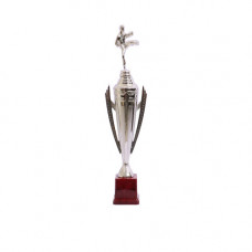 TROPHY PL CUP 39CM SIL W/KARATE FIGURINE