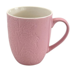 MUG COFFEE 10.5CM EMBOSSD ROSES SQ BASE