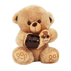 PLT TEDDY 27CM BROWN W/SEQUINCE HEART