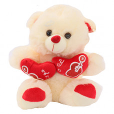 PLT TEDDY 26CM PINK W/DBL GLITTER HEARTS