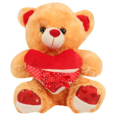 PLT TEDDY 27CM RED&WHITE W/POLKA DOT RIB