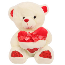 PLT TEDDY 40CM PINK W/RED&CREAM HEART