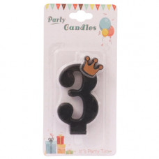 CANDLE BIRTHDAY W/CROWN BLK/SILVER NO 3