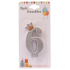CANDLE BIRTHDAY W/CROWN BLK/SILVER NO 6
