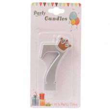 CANDLE BIRTHDAY W/CROWN BLK/SILVER NO 7