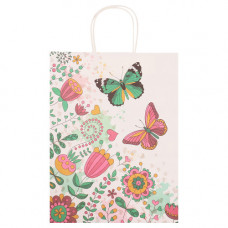 GIFT BAG 31X25CM WHITE W/ BUTTERFLIES