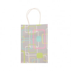 GIFT BAG 21X15CM GREY W/SQUARE/CIRCLES