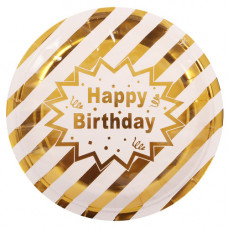 PARTY PLATE 10s HAPPY B/DAY W/STRIPES