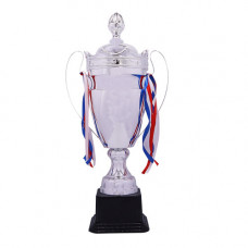 TROPHY METAL CUP 60CM SILVER W/RIBBON