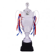 TROPHY METAL CUP 55CM SILVER W/RIBBONS