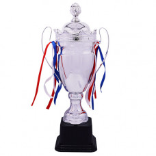 TROPHY METAL CUP 46CM SILVER W/RIBBON