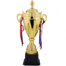 TROPHY METAL CUP 65CM GLD/SLVER W/RIBBON