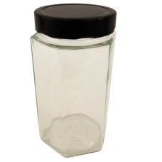 GLASS JAR 16.5CM CLEAR W/BLACK LID
