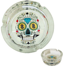 ASHTRAY GLASS 10CM ROUND SKULL DESIGNS