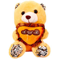 PLUSH TEDDY W/HEART N SEQUINS 2TONE