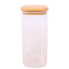 GLASS JAR 18.5X7.5CM CLEAR W/WOODEN LID