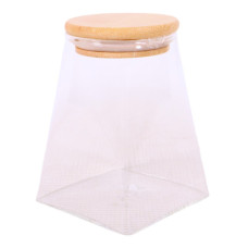 GLASS JAR 15CM CLEAR W/WOODEN LID SQUARE