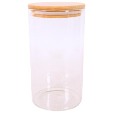 GLASS JAR 18.5X10CM CLEAR W/WOODEN LID