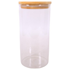 GLASS JAR 20CM CLEAR W/WOODEN LID ROUND