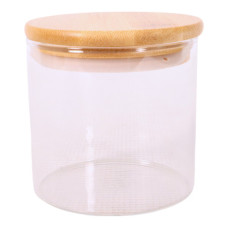 GLASS JAR 8X8CM CLEAR W/WOODEN LID