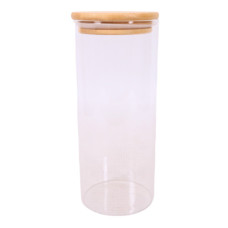 GLASS JAR 20.5X8.5CM CLEAR W/WOODEN LID
