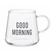 GLASS MUG 8CM CLEAR W/WRITING