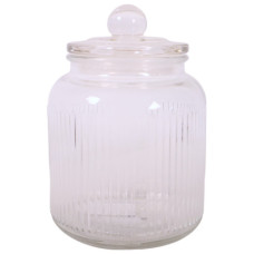 GLASS JAR 15CM CLEAR W/LID &DESIGN