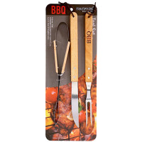 BBQ TOOL SET 3PC WOOD HANDLES