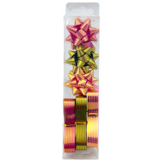 RIBBON SHINY 6PC W/BOWS&STRING ASSRTED