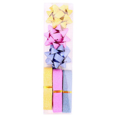 RIBBON SHINY 6PC GLITTER BOWS W/STRINGS