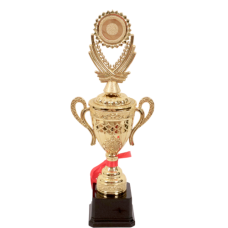 TROPHY PL CUP 38CM GOLD W/DESIGN &RIBBON
