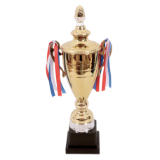TROPHY METAL CUP 41CM GLD W/SLVR&RIBBONS