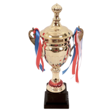 TROPHY METAL CUP 30.5CM GLD&RIBBON DESN