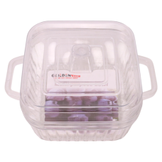 PL BOWL SQ 17CM CLEAR W/LID & LINES