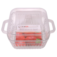 PL BOWL SQ 21.5CM CLEAR W/LID & LINES