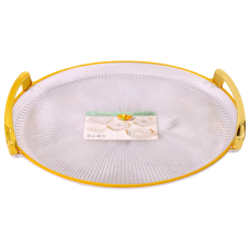 PL TRAY CLEAR W/LINES GOLD HANDLE/EDGE