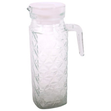 GLASS JUG 23CM W/LID CLEAR W/PATTERN