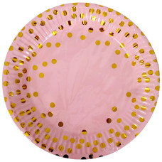 PAPER SIDE PLATE 10s PINK W/GOLD DOTS