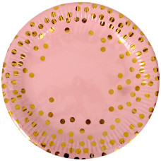 PAPER PLATE 10s PINK W/GOLD DOTS 230MM