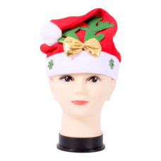 XM SANTA HAT W/GLITTER REINDEER EARS&BOW