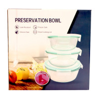 GLASS BOWL SET 3PC W/PL LID ROUND