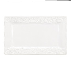 CER PLATTER 19X30CM RECT CREAM W/DESIGN