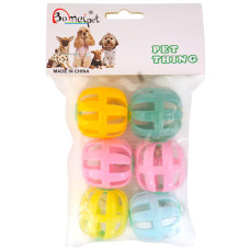 PET TOY BALL PLASTIC  W/BELL 6PC ASSRTD