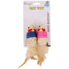 PET TOY CAT MICE W/FEATHER TAIL 2PC