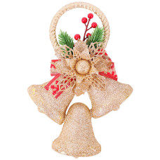 XM DECO BELLS GOLD GLITTER W/FLOWER+BOW