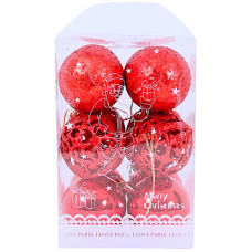 XM DECO BALLS 12PC RED GLITTER ASST